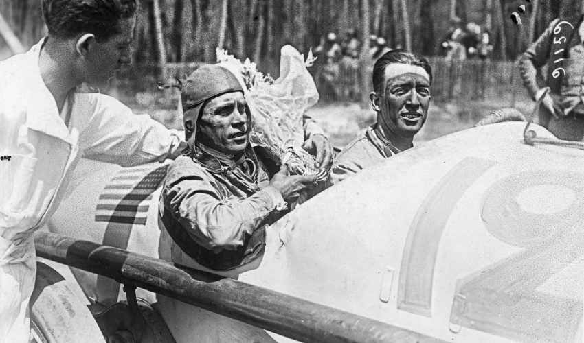 Jimmy Murphy driver and mechanic Ernie Olsen after winning French Grand Prix at LeMans - Auburn Cord Duesenberg Automobile Museum