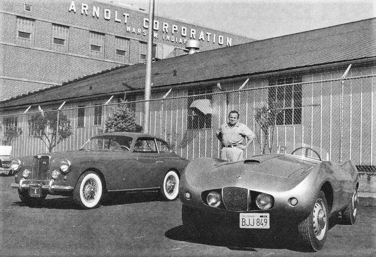 Arnolt building with Stanley Arnolt, Warsaw, 1956 - Courtesy of Hemmings